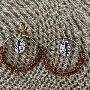 Jessica Simpson hoop earrings enameled cowrie shell with crystal animal print